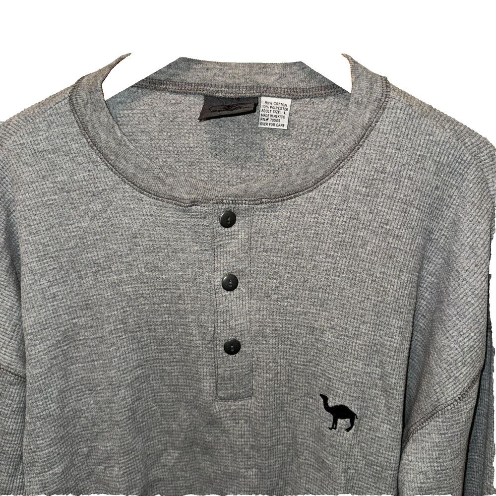 Camel Cigarettes Henley Shirt Men L Thermal Gray Thick Vintage 90s Deadstock New